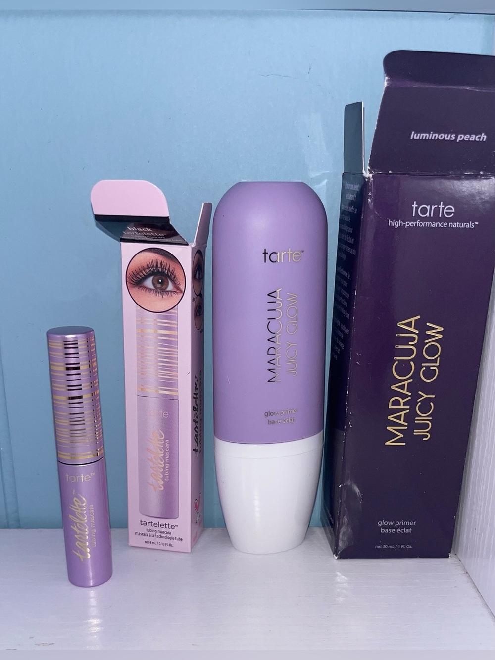 Super Combo- Tarte tartelette mascara black color, maracuja glow luminous peach.